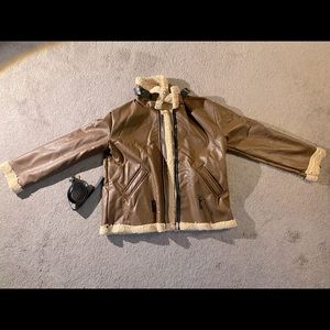 Faux Leather Bomber Jacket with Belt